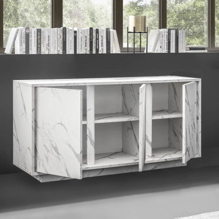 Buffet 3 portes aspect marbre blanc - PIRANA