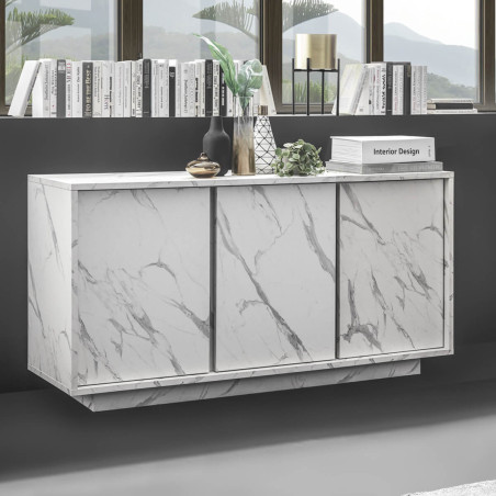 Buffet 3 portes aspect marbre blanc - PIRANA