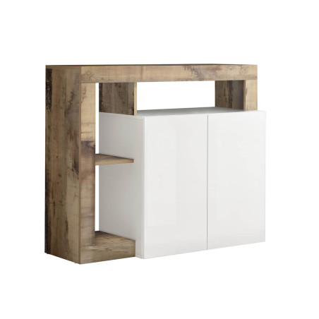 Buffet 2 portes blanc laqué niches bois antik - ARTIRA