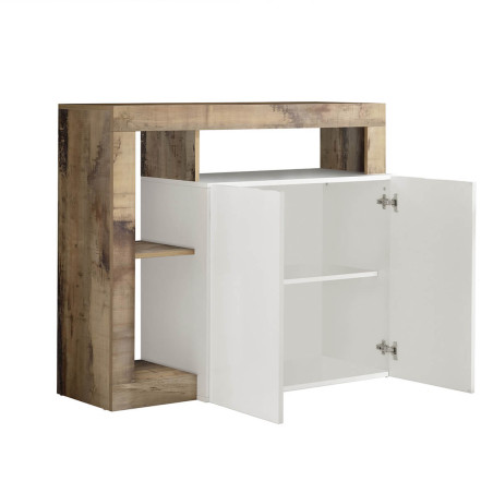 Buffet 2 portes blanc laqué niches bois antik - ARTIRA