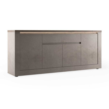Buffet 4 portes 1 tiroir aspect minéral bronze plateau bois Mercure - ISALIOR