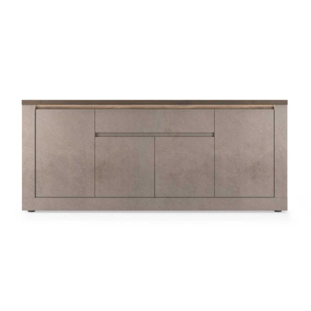 Buffet 4 portes 1 tiroir aspect minéral bronze plateau bois Mercure - ISALIOR