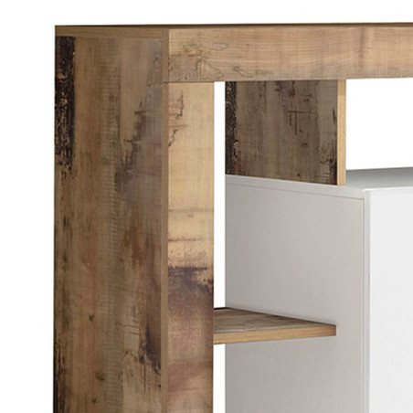 Buffet 2 portes 3 tiroirs blanc laqué niches bois vieilli - ARTIRA
