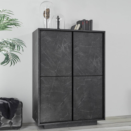 Argentier 4 Portes Aspect Marbre Gris Anthracite - PIRANA
