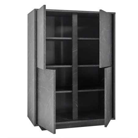Argentier 4 Portes Aspect Marbre Gris Anthracite - PIRANA