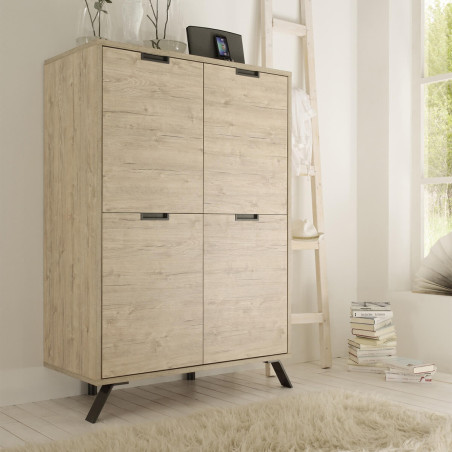 Buffet Haut 4 Portes Aspect Pieds Métal Gris Foncé - PALIRA
