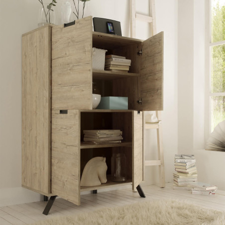Buffet Haut 4 Portes Aspect Pieds Métal Gris Foncé - PALIRA
