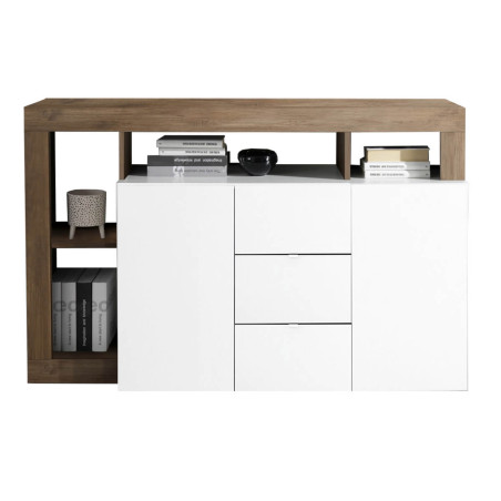 Buffet 2 portes 3 tiroirs blanc laqué chêne Mercure - ARTIRA