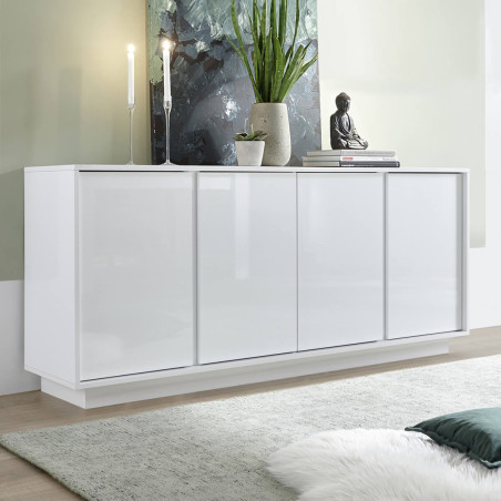 Buffet 4 portes blanc laqué brillant Weiss - LYSIRA