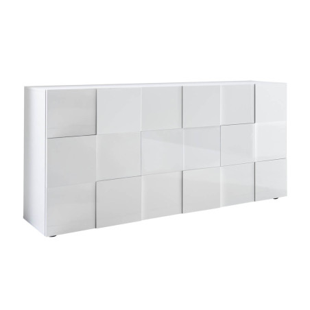 Buffet 3 portes blanc laqué relief damiers - REBENA