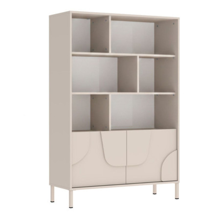 Meuble rangement étagères 2 portes beige relief métal - EGERIOR