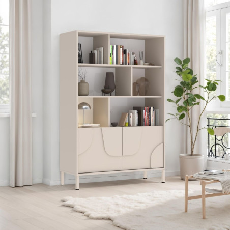 Meuble rangement étagères 2 portes beige relief métal - EGERIOR