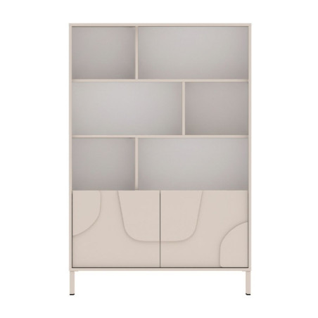 Meuble rangement étagères 2 portes beige relief métal - EGERIOR