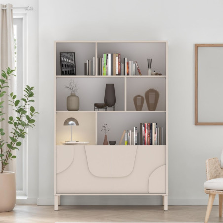 Meuble rangement étagères 2 portes beige relief métal - EGERIOR