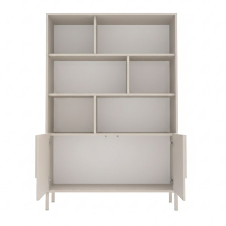 Meuble rangement étagères 2 portes beige relief métal - EGERIOR