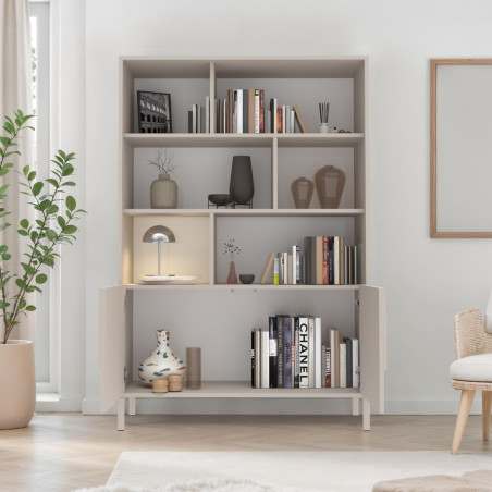 Meuble rangement étagères 2 portes beige relief métal - EGERIOR