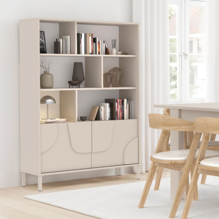 Meuble rangement étagères 2 portes beige relief métal - EGERIOR