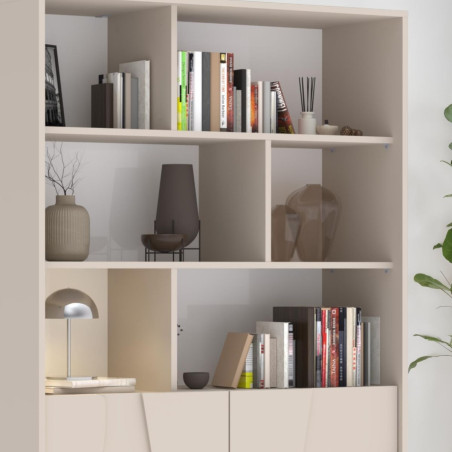 Meuble rangement étagères 2 portes beige relief métal - EGERIOR