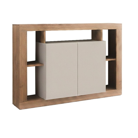 Buffet 2 portes et 5 niches beige et aspect bois finition Mercure - LIMANOR