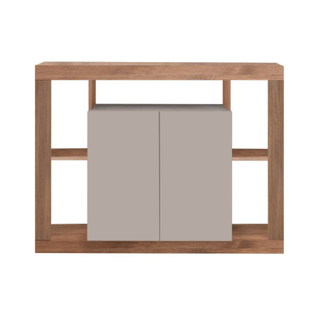 Buffet 2 portes et 5 niches beige et aspect bois finition Mercure - LIMANOR