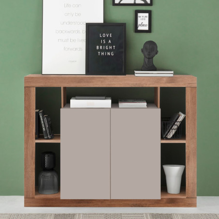 Buffet 2 portes et 5 niches beige et aspect bois finition Mercure - LIMANOR