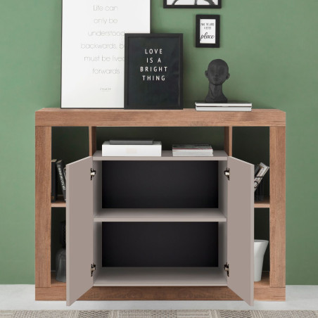 Buffet 2 portes et 5 niches beige et aspect bois finition Mercure - LIMANOR