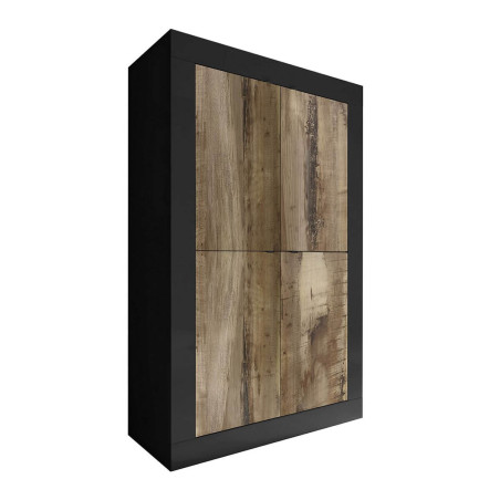 Rangement 4 portes noir mat et aspect bois Antik - OTELIA