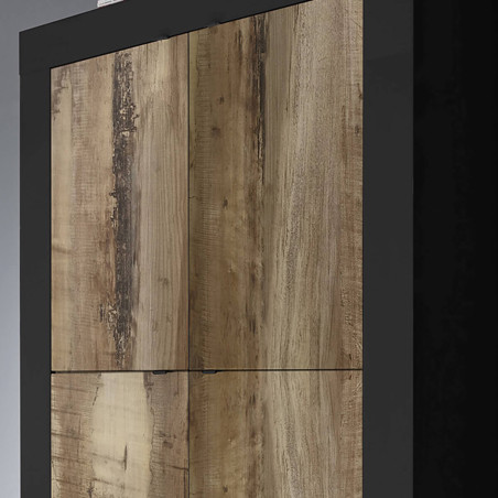 Rangement 4 portes noir mat et aspect bois Antik - OTELIA