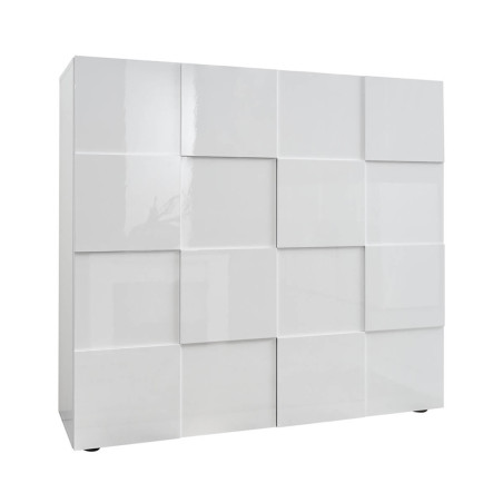 Meuble rangement 2 portes blanc laqué relief damier - REBENA