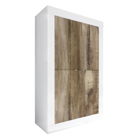 Rangement 4 Portes Blanc Laqué et Aspect Bois Antik - OTELIA