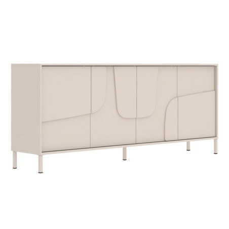 Buffet 4 portes beige laqué façade relief piètement métal - EGERIOR