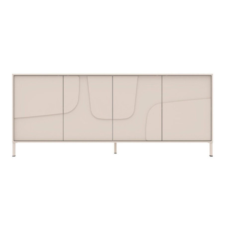 Buffet 4 portes beige laqué façade relief piètement métal - EGERIOR