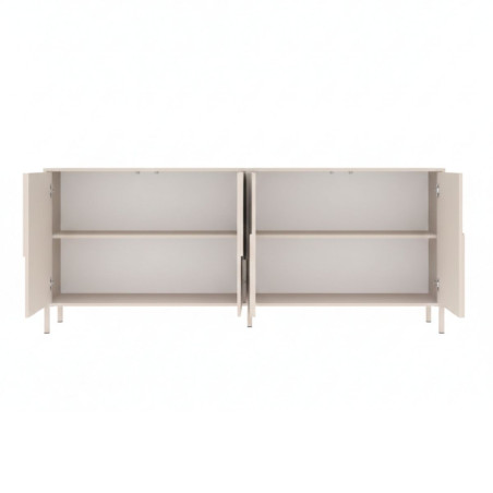 Buffet 4 portes beige laqué façade relief piètement métal - EGERIOR
