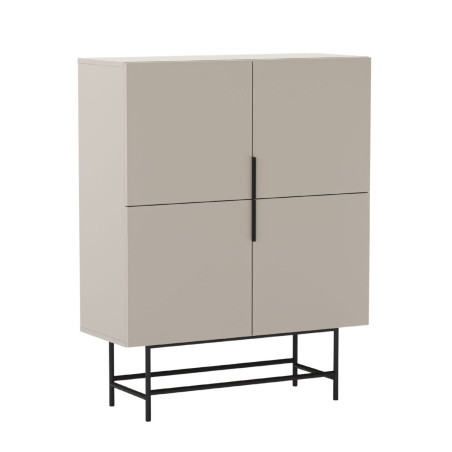 Meuble de rangement 4 portes beige et métal noir - ALDINOR