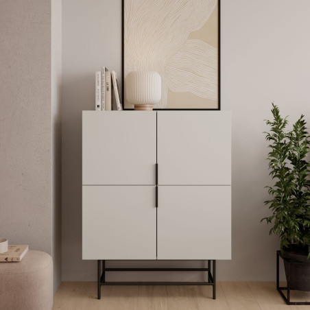 Meuble de rangement 4 portes beige et métal noir - ALDINOR