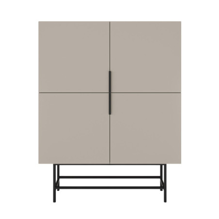 Meuble de rangement 4 portes beige et métal noir - ALDINOR