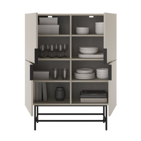 Meuble de rangement 4 portes beige et métal noir - ALDINOR