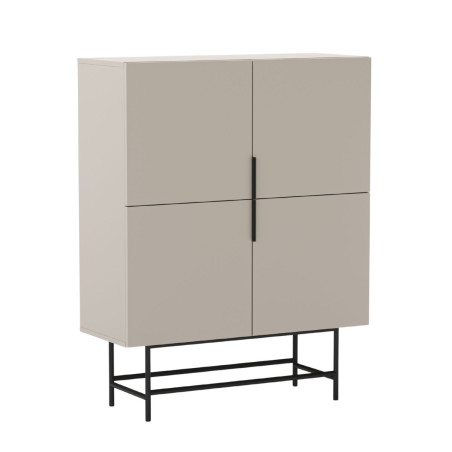Meuble de rangement 4 portes beige et métal noir - ALDINOR