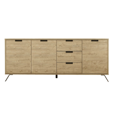Buffet 3 portes 3 tiroirs aspect bois pieds métal gris foncé - PALIRA