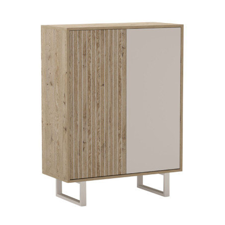 Meuble de rangement 2 portes mélaminé bois et beige - MYRINOR