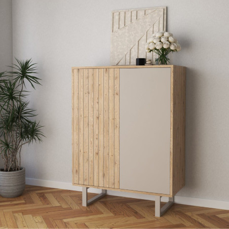 Meuble de rangement 2 portes mélaminé bois et beige - MYRINOR