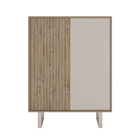 Meuble de rangement 2 portes mélaminé bois et beige - MYRINOR