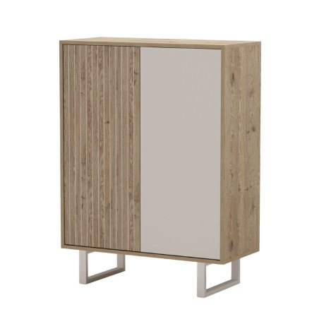 Meuble de rangement 2 portes mélaminé bois et beige - MYRINOR