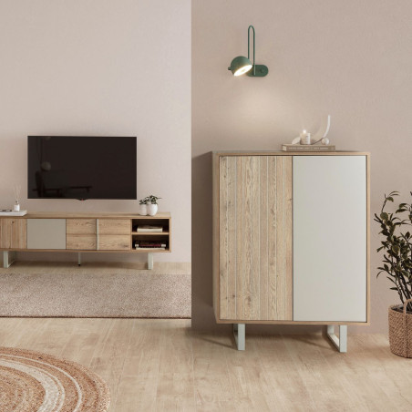 Meuble de rangement 2 portes mélaminé bois et beige - MYRINOR