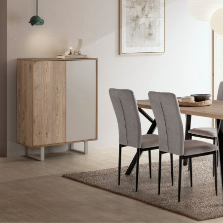 Meuble de rangement 2 portes mélaminé bois et beige - MYRINOR