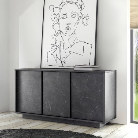 Buffet 3 portes aspect marbre gris anthracite - PIRANA