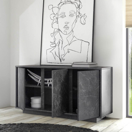 Buffet 3 portes aspect marbre gris anthracite - PIRANA