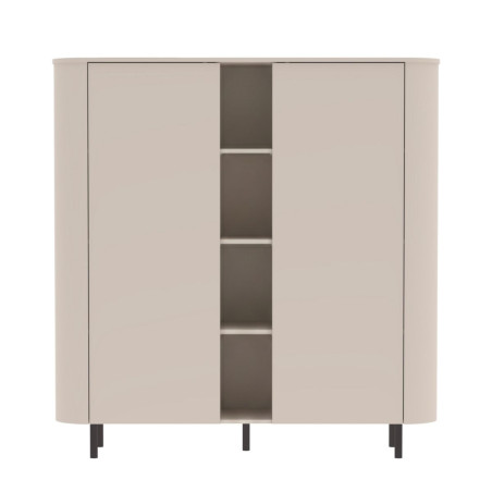 Meuble de rangement 2 portes et niches beige poudré pieds métal - LYNOR