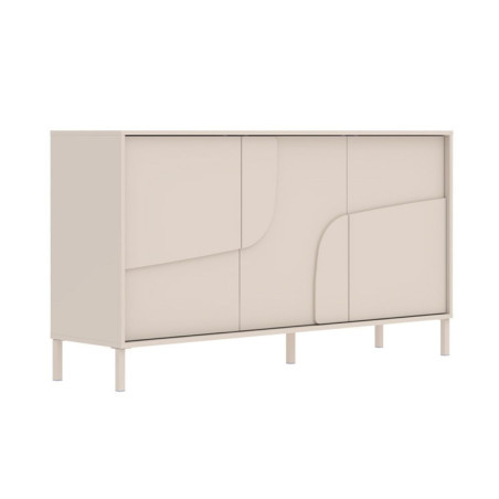 Buffet 3 portes laqué beige façade relief piètement métal - EGERIOR