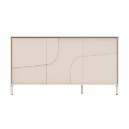 Buffet 3 portes laqué beige façade relief piètement métal - EGERIOR